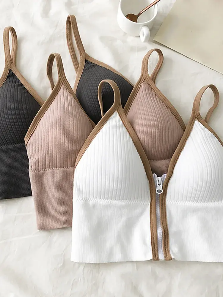 Seamless Sports Bra Women's Tube Top Front Zipper Sexy Crop Tops Beauty Back V-Neck Camisoles Push Up Lingerie Sports Tank Top