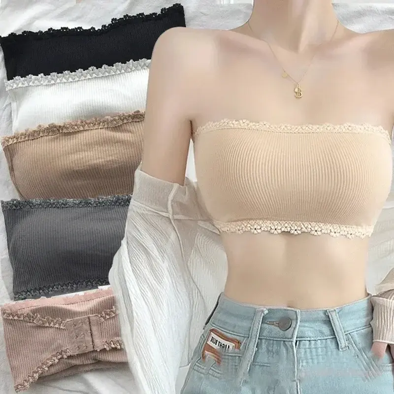 Summer Strapless Women Bras Back Lace Chest Tops Seamless Breathable Underwea Brassiere Solid Invisible Chest Wraps Bra
