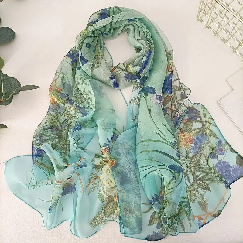 Luxury Women Elegant Beach Neck Scarf Female Silk Shawls Print Headband Summer Lady Wraps Sunscreen Wraps Sunscreen Hijab