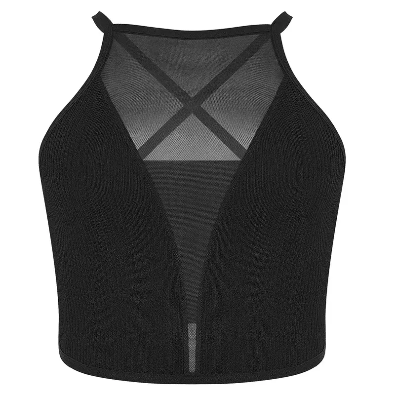 Hollow Out Mesh Sexy Corset Top Women Y2k Clothes Sleeveless Black Off The Shoulder Crop Vest Summer Halter Tank Top Woman
