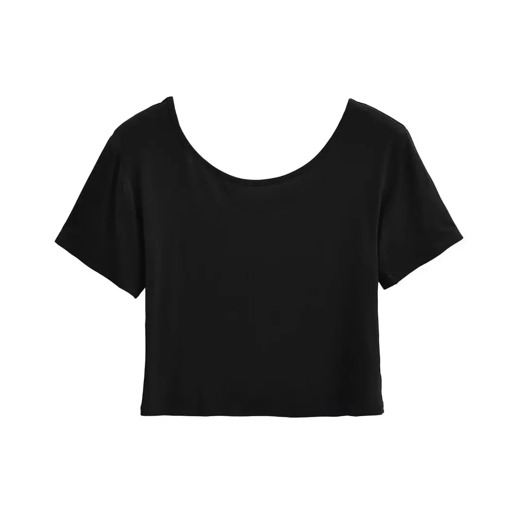 Summer T-shirt Women U-neck Slimming Top New Casual Short Sleeve Korean Tees Female Basic All-Match Crop Tops Women's Clothing