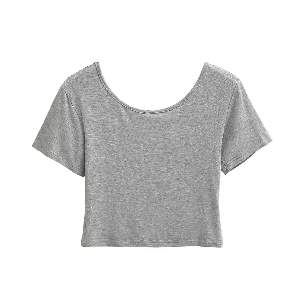 Summer T-shirt Women U-neck Slimming Top New Casual Short Sleeve Korean Tees Female Basic All-Match Crop Tops Women's Clothing