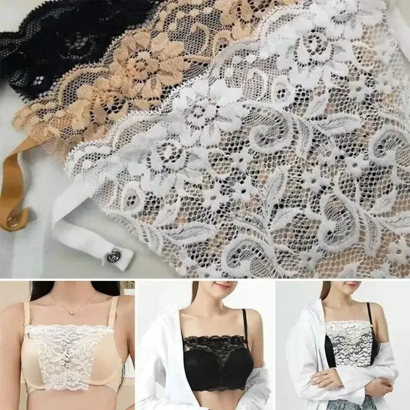 3Pcs Lace Cleavage Cover Up Women Camisole Elastic Band Clip-On Camisole Bras Insert Wrapped Chest Protection Covering Tube Top