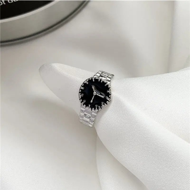 New Fashion Korean Minimalist style Ins Style Watch Appearance Ring for Women and Men Business Style Time Theme Ring