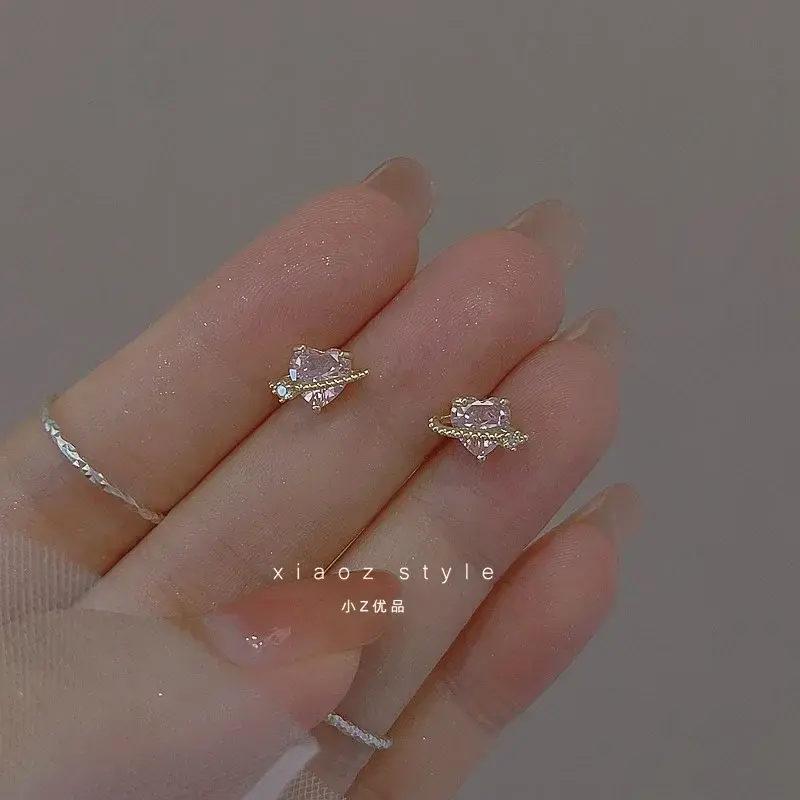 INS Y2K Pink Heart Stud Earrings for Women Girls Korean Punk Gothic Earring Sweet Crystal Drop Earring Fashion Jewelry Gifts