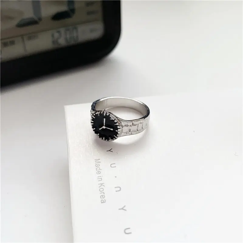 New Fashion Korean Minimalist style Ins Style Watch Appearance Ring for Women and Men Business Style Time Theme Ring