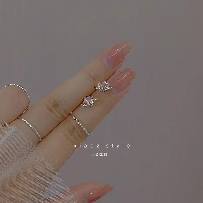 INS Y2K Pink Heart Stud Earrings for Women Girls Korean Punk Gothic Earring Sweet Crystal Drop Earring Fashion Jewelry Gifts