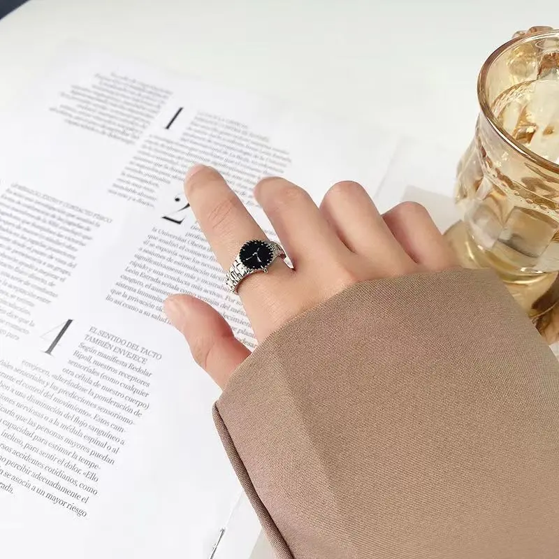 New Fashion Korean Minimalist style Ins Style Watch Appearance Ring for Women and Men Business Style Time Theme Ring
