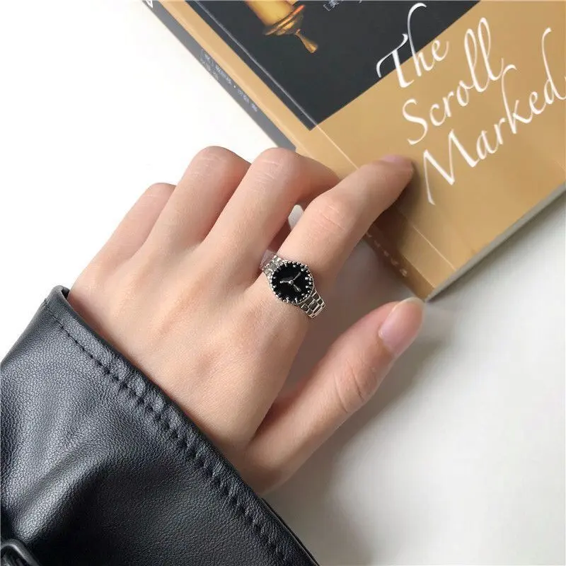 New Fashion Korean Minimalist style Ins Style Watch Appearance Ring for Women and Men Business Style Time Theme Ring