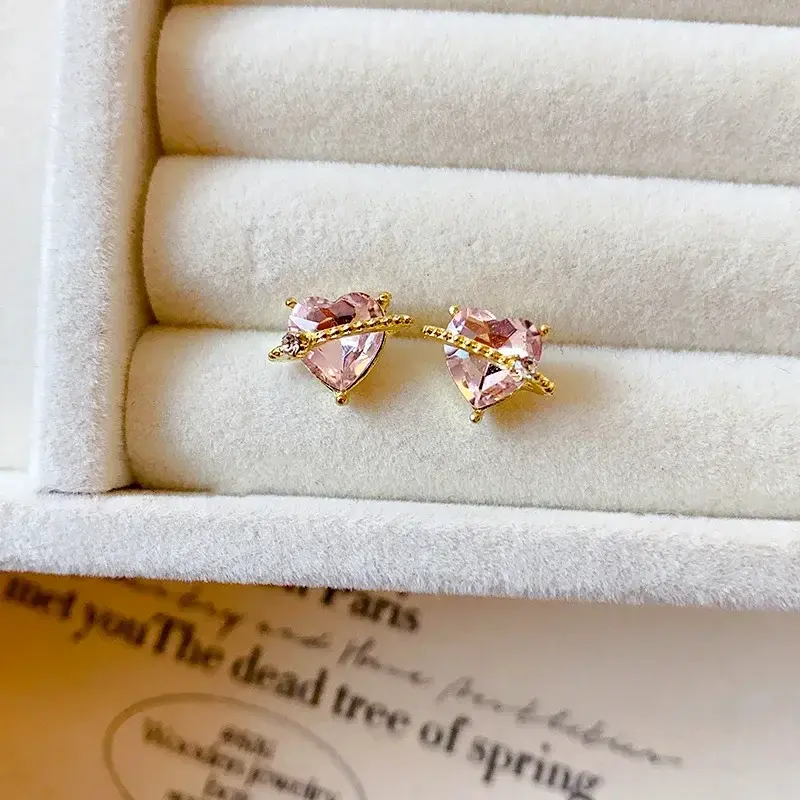 INS Y2K Pink Heart Stud Earrings for Women Girls Korean Punk Gothic Earring Sweet Crystal Drop Earring Fashion Jewelry Gifts