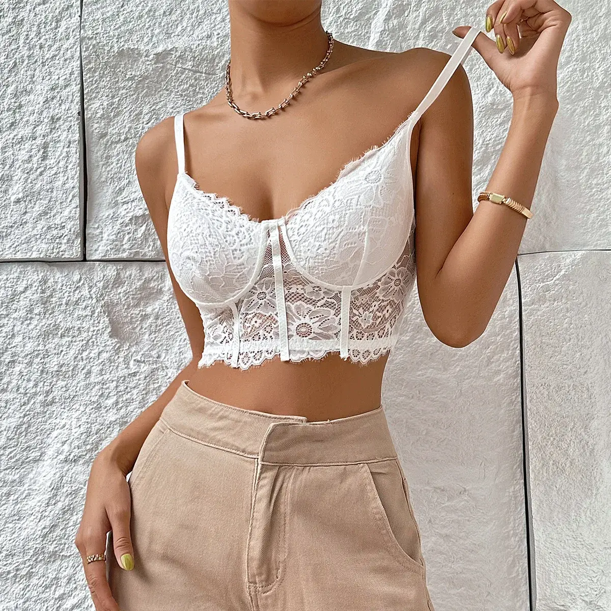 Sexy Embroidery Lace Tank Top Women's Camis Tops Women's Suspender Corset Cami Crop Cute Vest Elegant French Chic Party Clubwear