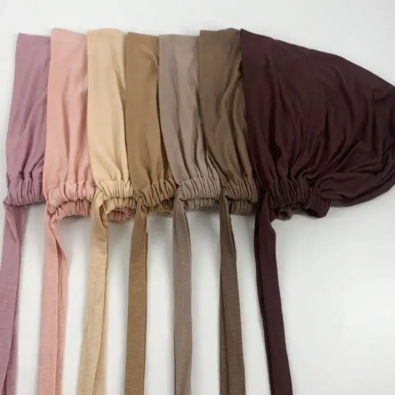 New Modal Material Muslim Breathable Elastic Strap Bottom Hat Drawstring Solid Color Adjustable Sweatcloth Inner Hat