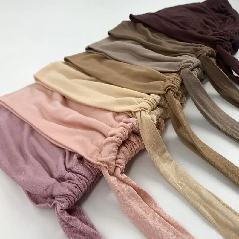 New Modal Material Muslim Breathable Elastic Strap Bottom Hat Drawstring Solid Color Adjustable Sweatcloth Inner Hat