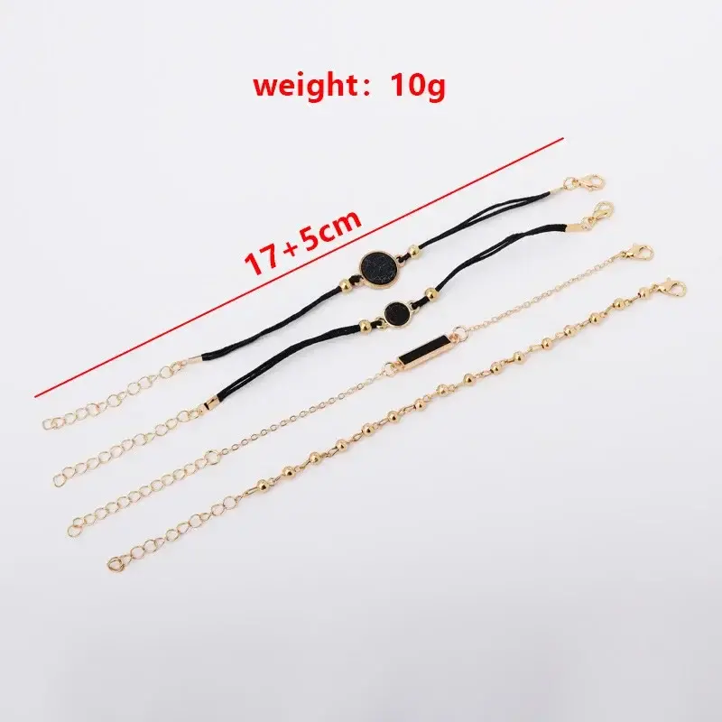 Boho Crystal Flower Beaded Bracelet Set for Women Black Pine Stone Bracelets Chains Bangle Party Summer Beach Jewelry Gifts