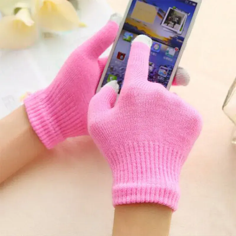 Winter Touch Screen Gloves Texting Cap Smart Phone Women Men Warm Stretch Knit Mittens Full Finger Female Crochet Soft Thicken
