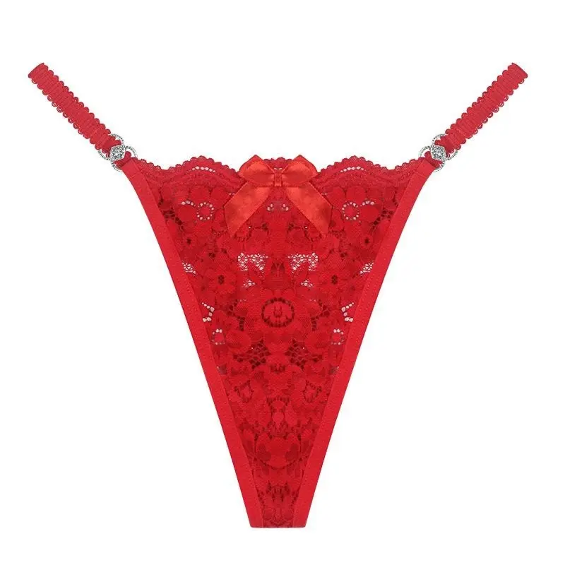 Sexy Thongs Women Bow Spaghetti Lace Panties Female Plus Size Metal Buckle Erotic Panties Comfortable G-String Wife Gift