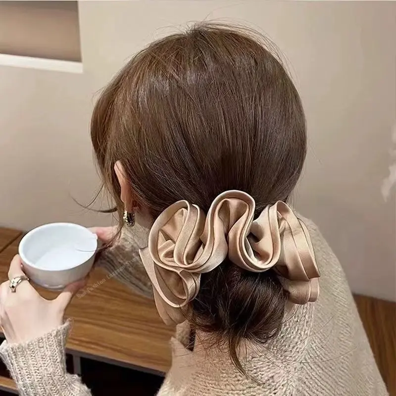 Oversize Satin Scrunchies Elastic Hair Ties Women Girls Big Silk Hair Bands Ponytail Holder Rubber Bands Hair Accessories