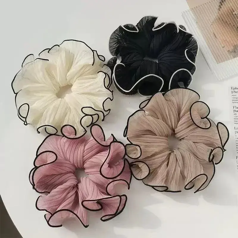 Korean Fashion Big Scrunchies for Girls Pink White Hairties for Bun Hairstyle Hair Bands Hair Accessories for Women Headwear