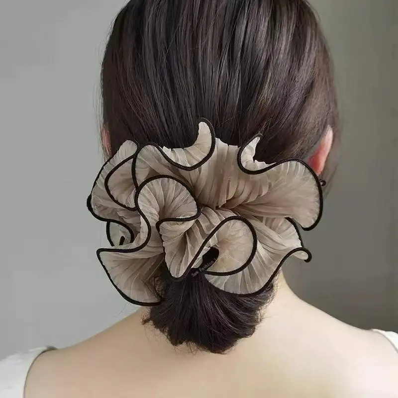 Korean Fashion Big Scrunchies for Girls Pink White Hairties for Bun Hairstyle Hair Bands Hair Accessories for Women Headwear