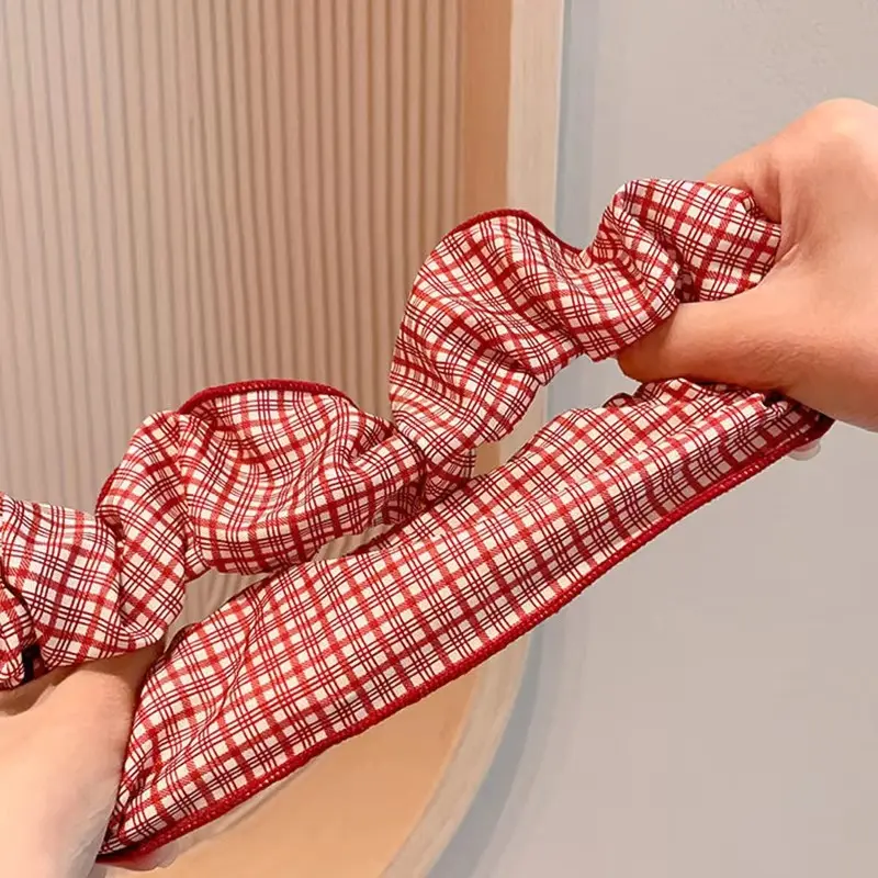 Print Heart Dot Plaid Large Intestine Scrunchie HairBands for Women Girls Hair Tie Sweet Hair Ornament Fashion Hair Accessories