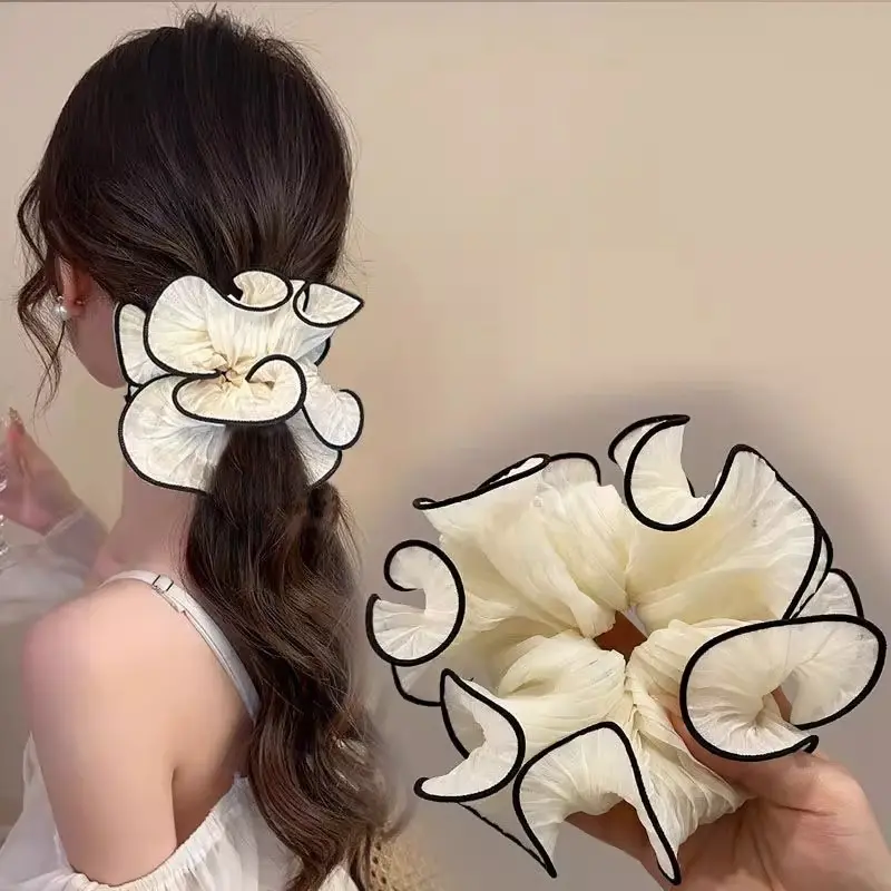 Korean Fashion Big Scrunchies for Girls Pink White Hairties for Bun Hairstyle Hair Bands Hair Accessories for Women Headwear