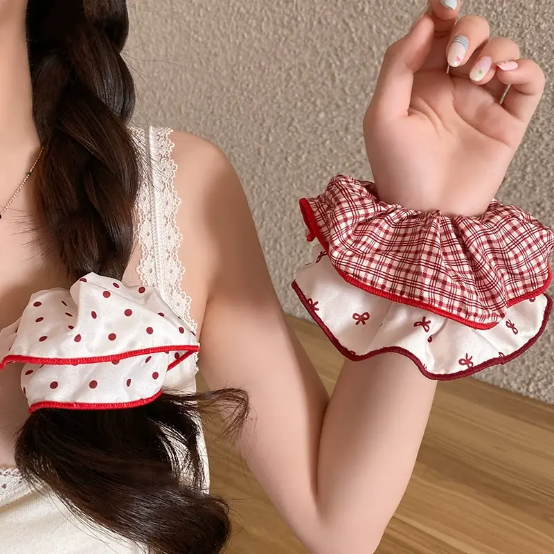 Print Heart Dot Plaid Large Intestine Scrunchie HairBands for Women Girls Hair Tie Sweet Hair Ornament Fashion Hair Accessories