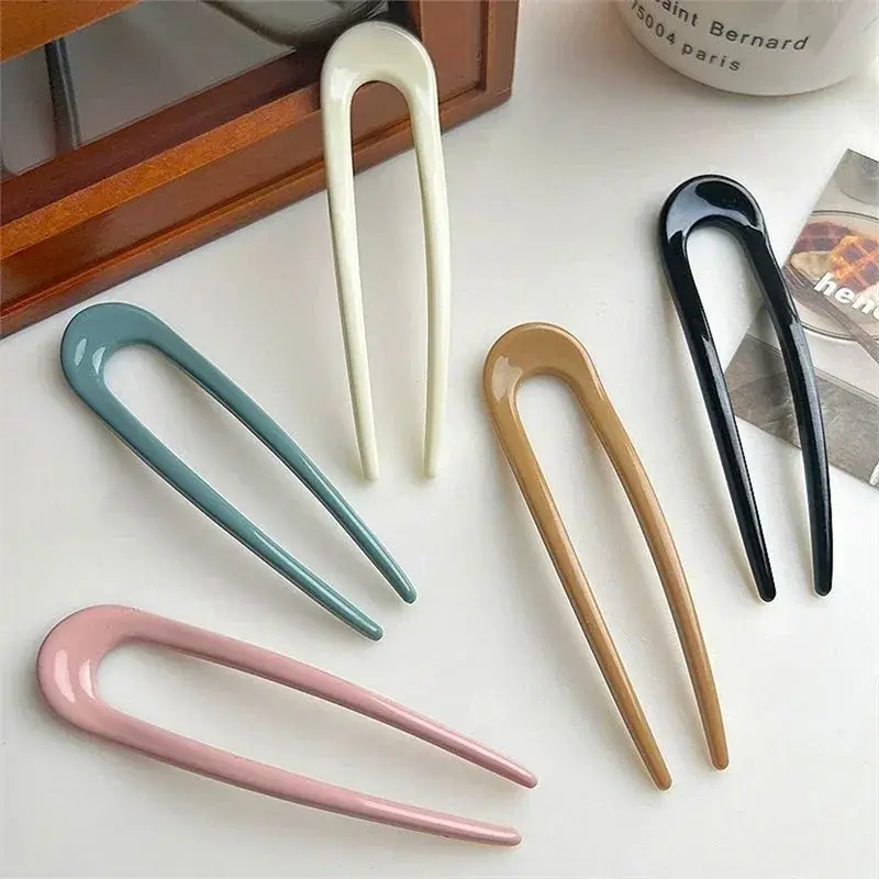 Fashion U Shape Hair Sticks Fork Hairpin Elegant Women Metal Hair Clip Pins Girls Hairpins Hair Bun Maker Headwear Accessories