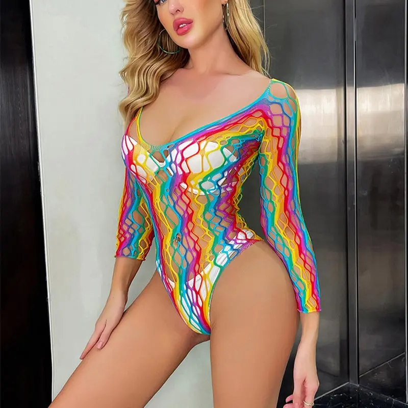 Fishing Net New Women's Erotic Lenceria Sexy Set Rainbow One Piece Combination Solid Color Tight Fit Ropa Interior Sexi Mujer