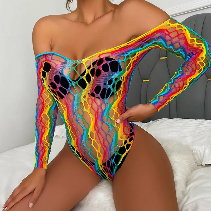 Fishing Net New Women's Erotic Lenceria Sexy Set Rainbow One Piece Combination Solid Color Tight Fit Ropa Interior Sexi Mujer