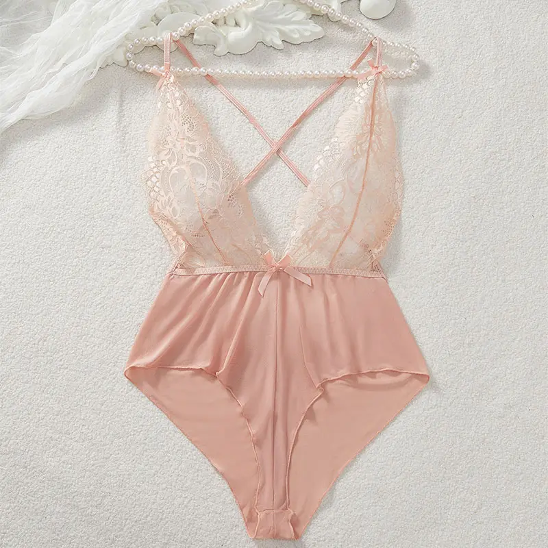 Women Sexy Lingerie Mesh Transparent Deep V Sleeveless See Through Erotic Bra Sexy Adult Lingerie Hollow Out Mini Nightgown