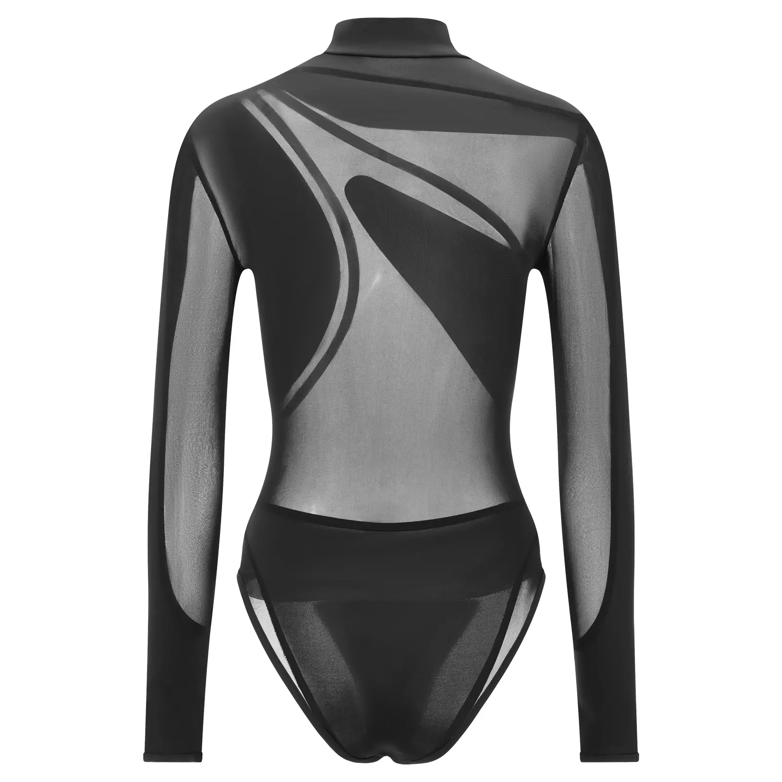 Women Bodysuit, Long Sleeve Turtleneck Patchwork Slim Fit Romper Sheer Tops Clubwear