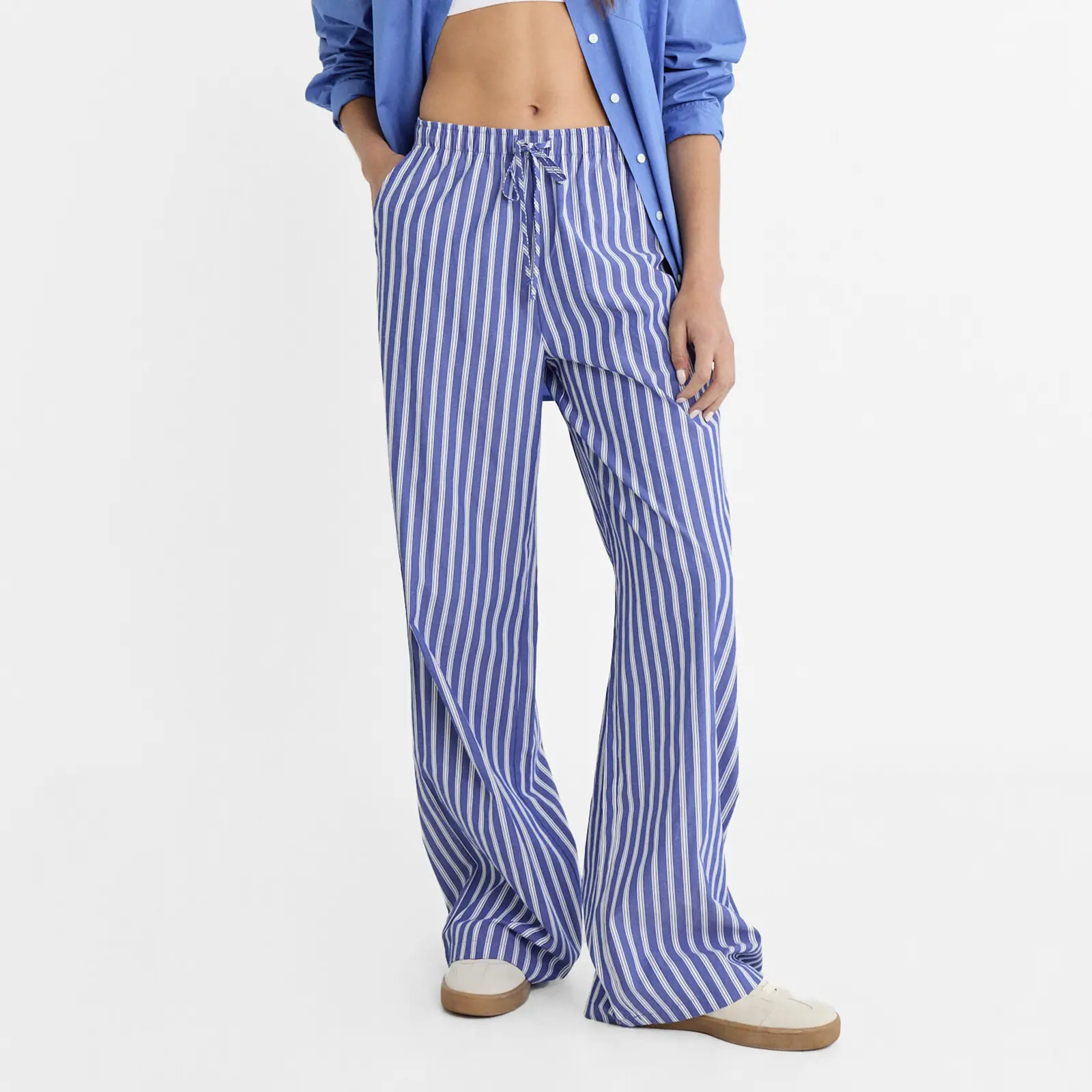 Women Casual Striped Pants, Elastic Waist Casual Loose Trousers Lounge Pants Pajama Pants Dailywear