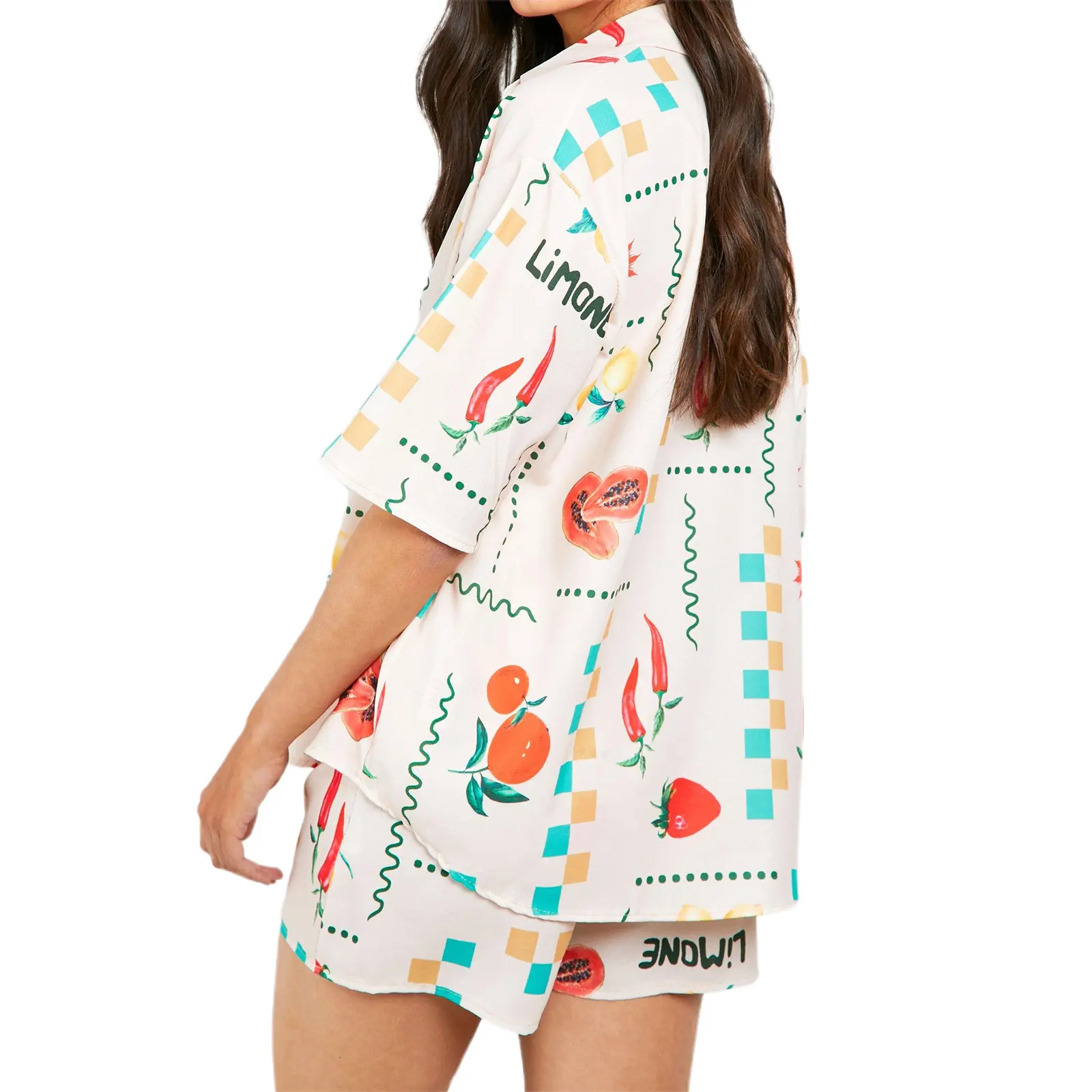 Women Pajamas Set 2 Pieces Loungewear Suits Fruits/Leaves Print Short Sleeve Tops and Shorts 2 Piece Loungewear Outfits