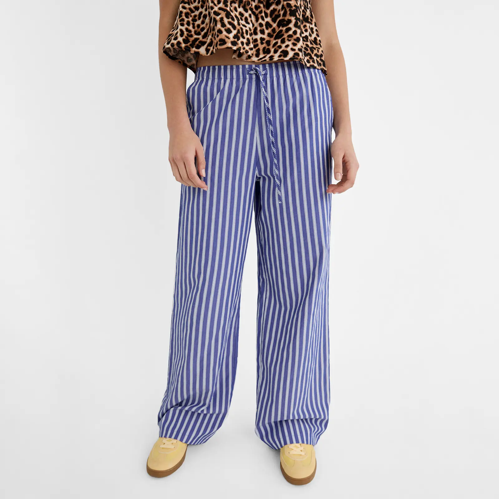 Women Casual Striped Pants, Elastic Waist Casual Loose Trousers Lounge Pants Pajama Pants Dailywear