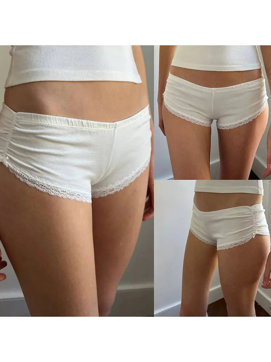 Women's Summer Basics Soft Pajama Shorts Elastic Band Low Rise Lace Trim Lounge Shorts