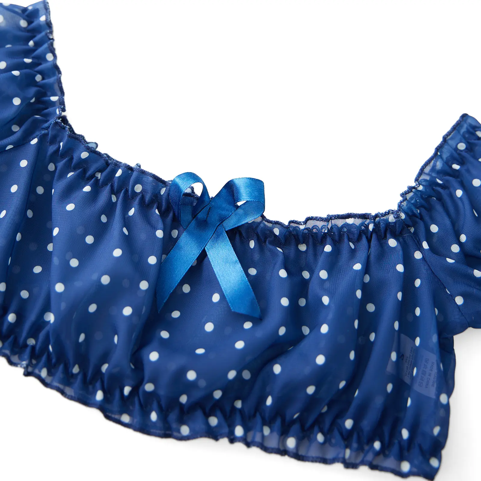 Women's Lingerie Outfits Off Shoulder Crop Tops + Dot Print Mini Skirt + Thong Babydoll Sleepwear