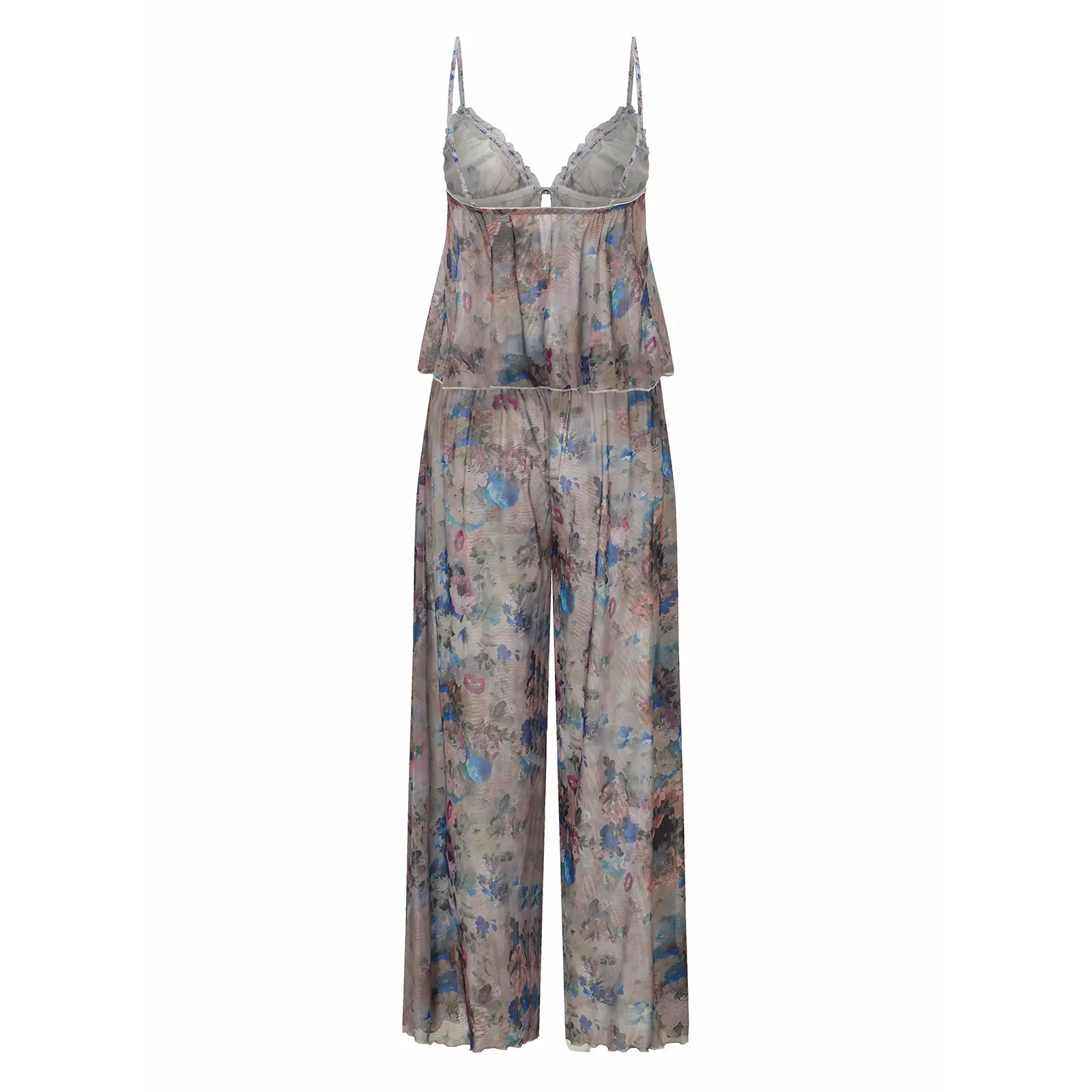 Women Pajama Set, Flower Print Tie-up Backless Camisole with Pants Sleepwear Loungewear