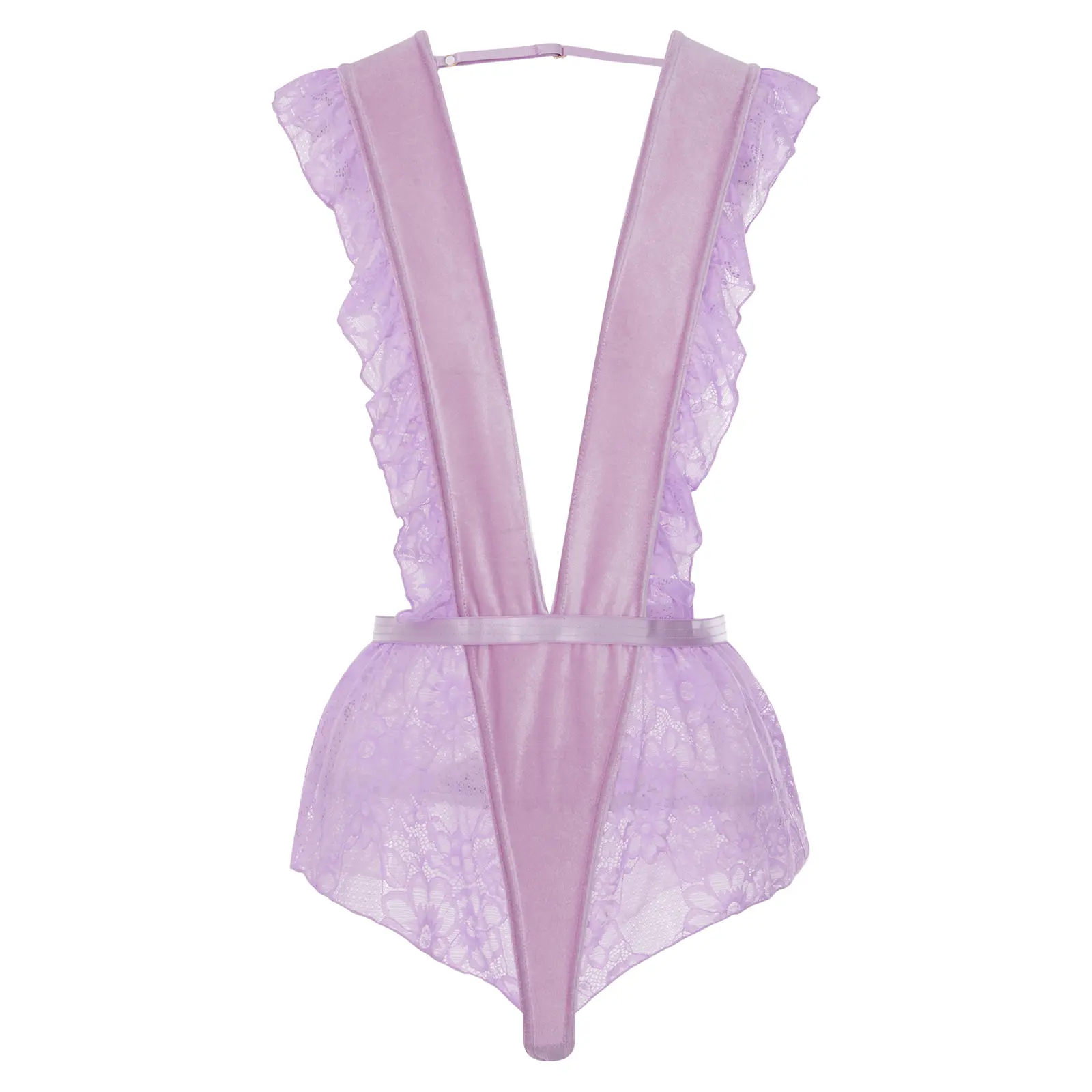 Women's  Romper Mesh See Through Lace Flower Solid Romper Sleeveless Deep V Neck Babydoll Jumpsuit