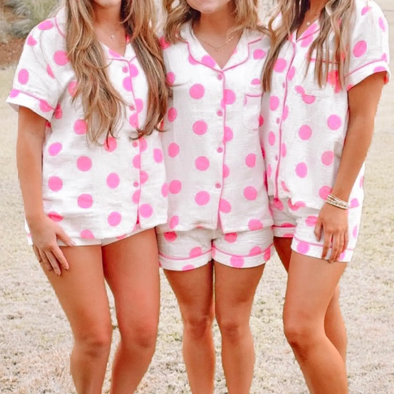 Women Pajamas Set 2 Pieces Loungewear Suits Dot Print Short Sleeve Tops and Shorts 2 Piece Loungewear Outfits