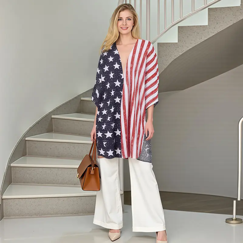 Mommy and Me Matching Beach Cover Up 4th of July Stripe Star Print Short Sleeve Open Front Cardigan Family Matching Outfits