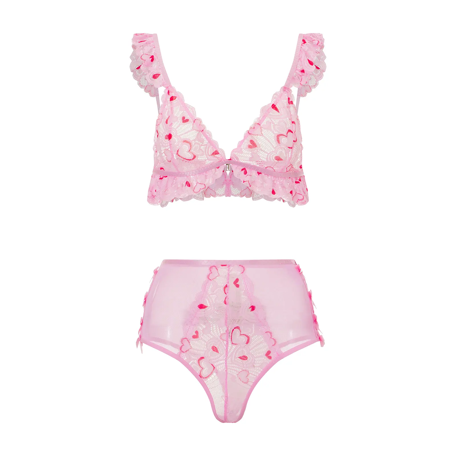 Women 2 Pieces Lingerie Nightwear Set, Heart Embroidery Sleeveless Bra High Waist Boyshorts Panties Sleepwear Suit