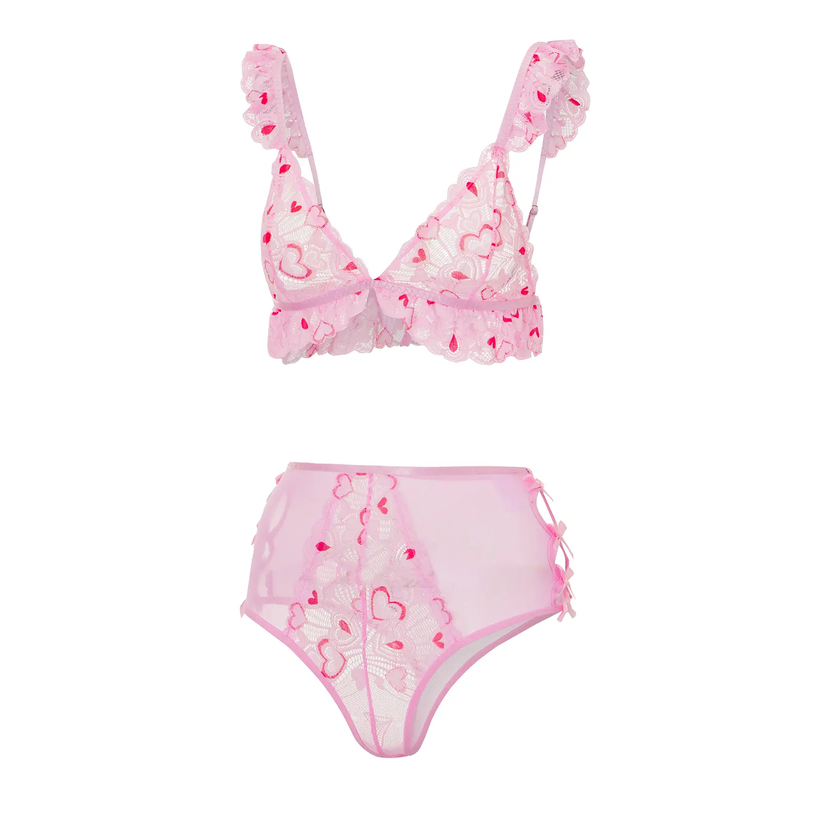 Women 2 Pieces Lingerie Nightwear Set, Heart Embroidery Sleeveless Bra High Waist Boyshorts Panties Sleepwear Suit