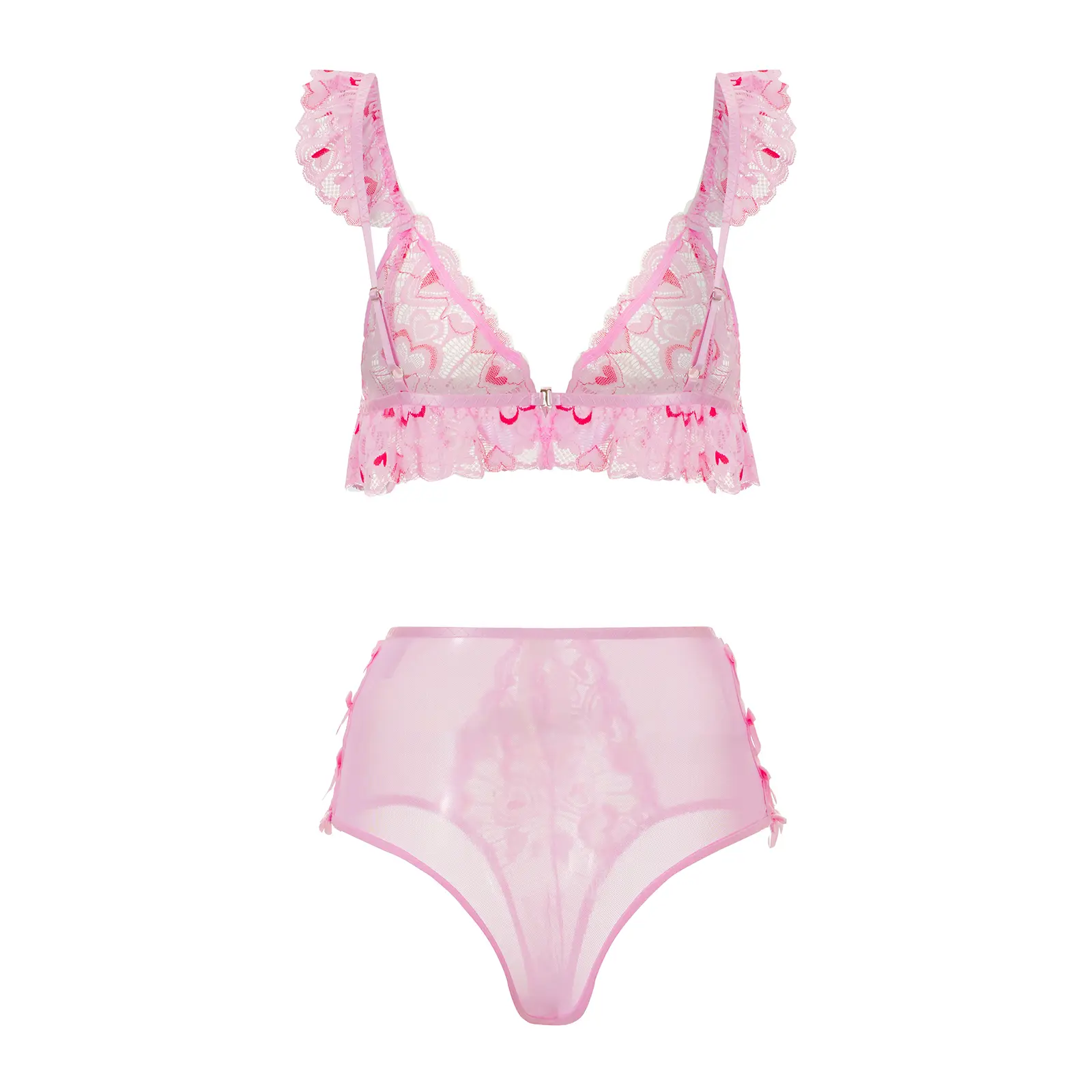 Women 2 Pieces Lingerie Nightwear Set, Heart Embroidery Sleeveless Bra High Waist Boyshorts Panties Sleepwear Suit