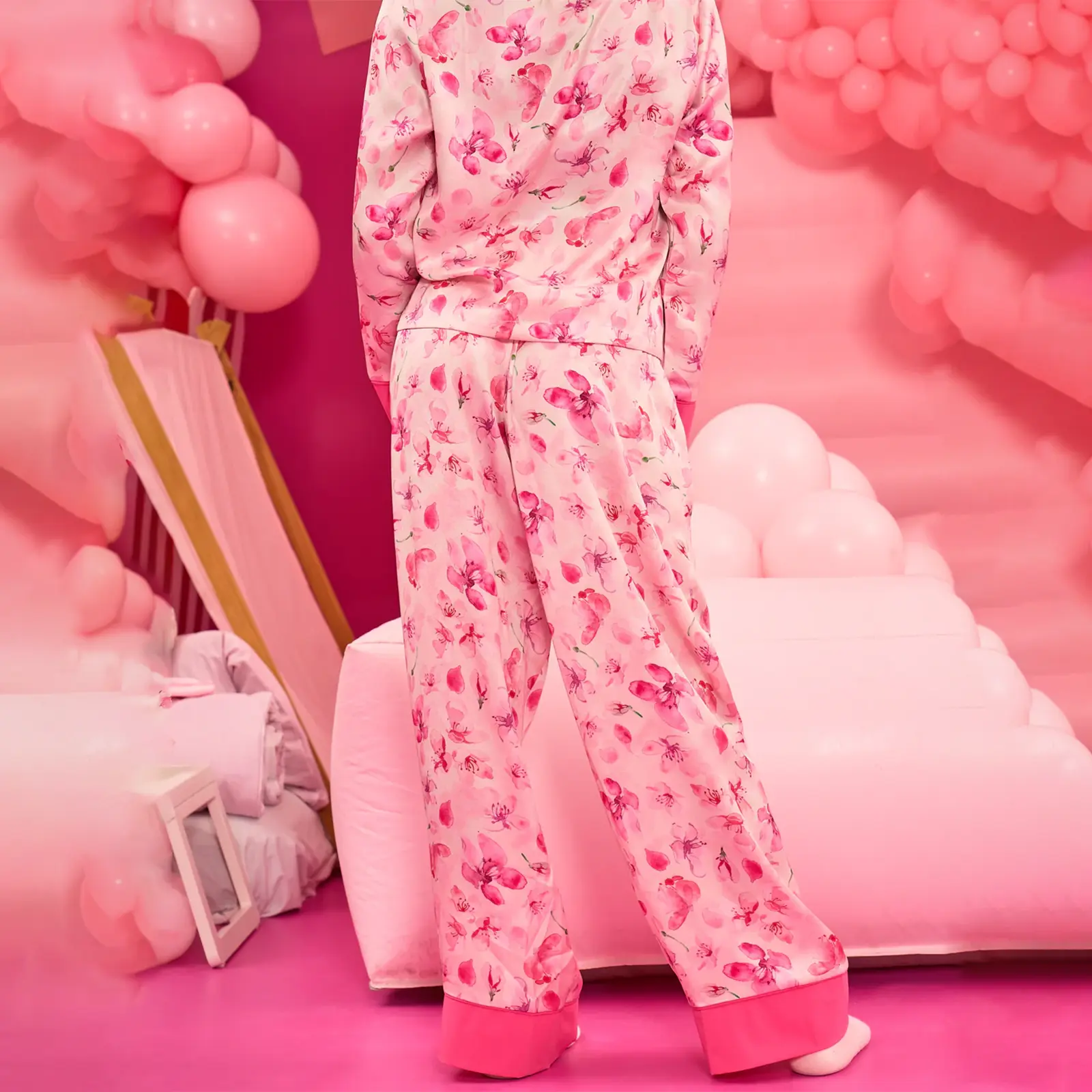 Women Floral Print Pajama Set Lapel Neck Button-up Long Sleeve Tops Long Pants 2-Piece Loungewear Outfit
