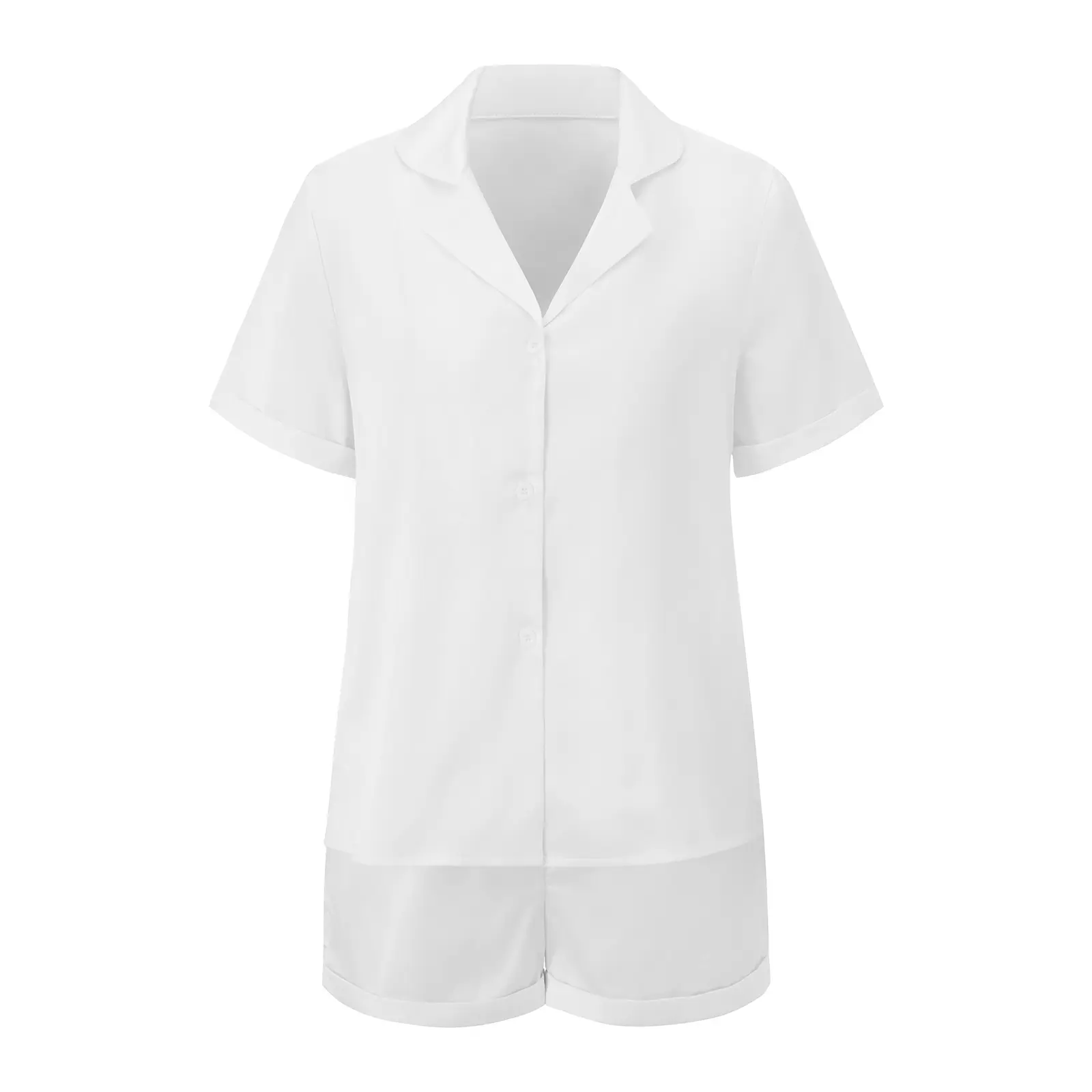 Women's 2PCS Satin Lounge Set Short Sleeve Lapel Button Up Tops Shorts Sleepwear Sets