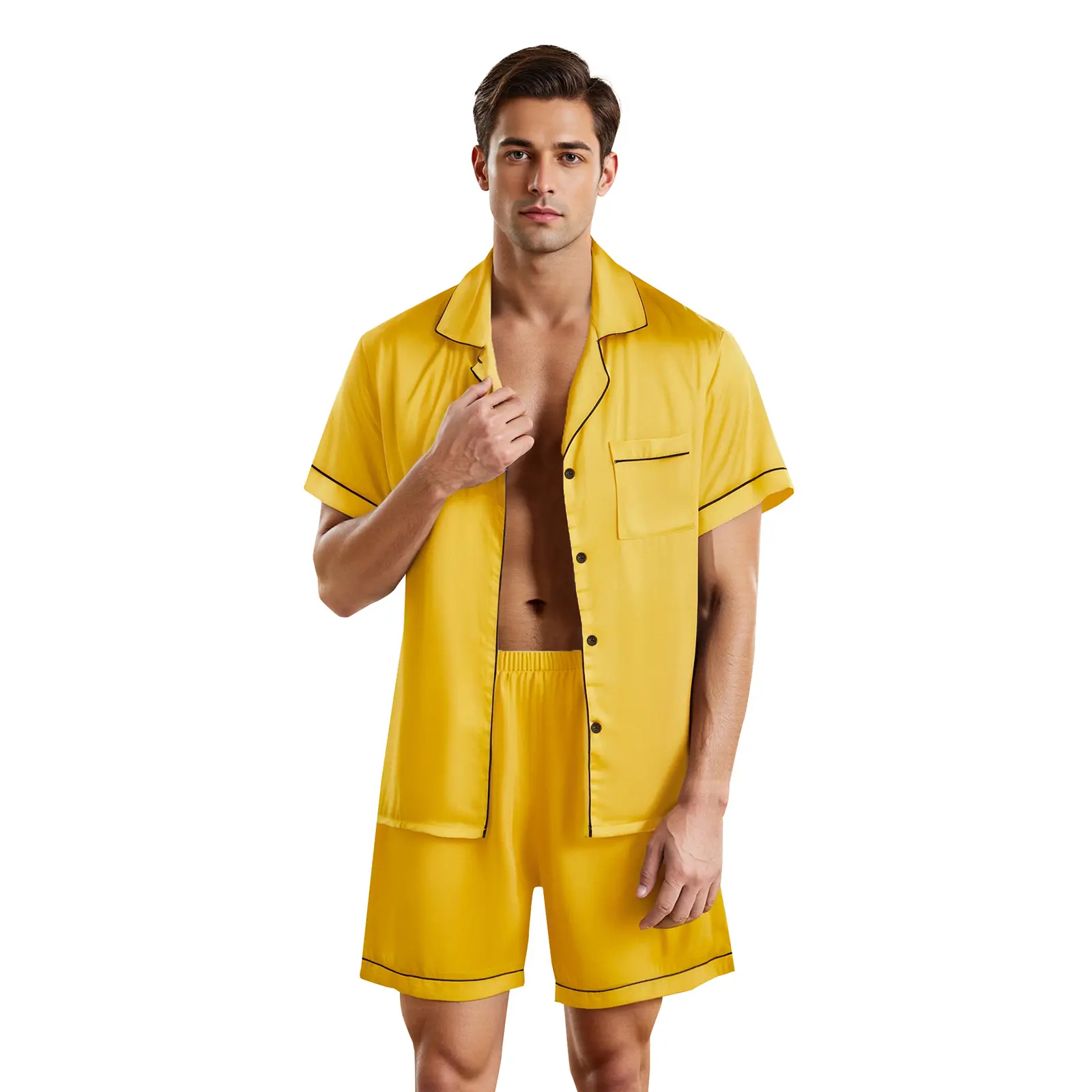 Family Matching Pajamas Summer Solid Colors Short Sleeves Shirt and Elastic Shorts for Loungewear Soft Sleepwear