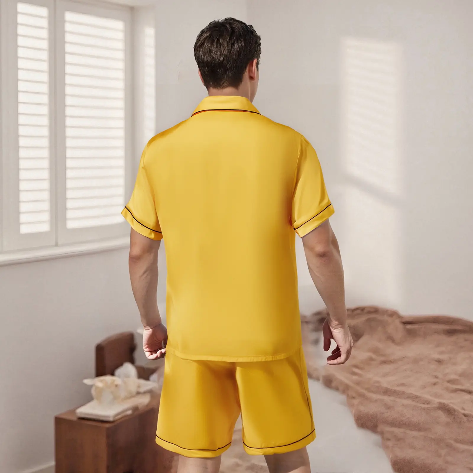 Family Matching Pajamas Summer Solid Colors Short Sleeves Shirt and Elastic Shorts for Loungewear Soft Sleepwear
