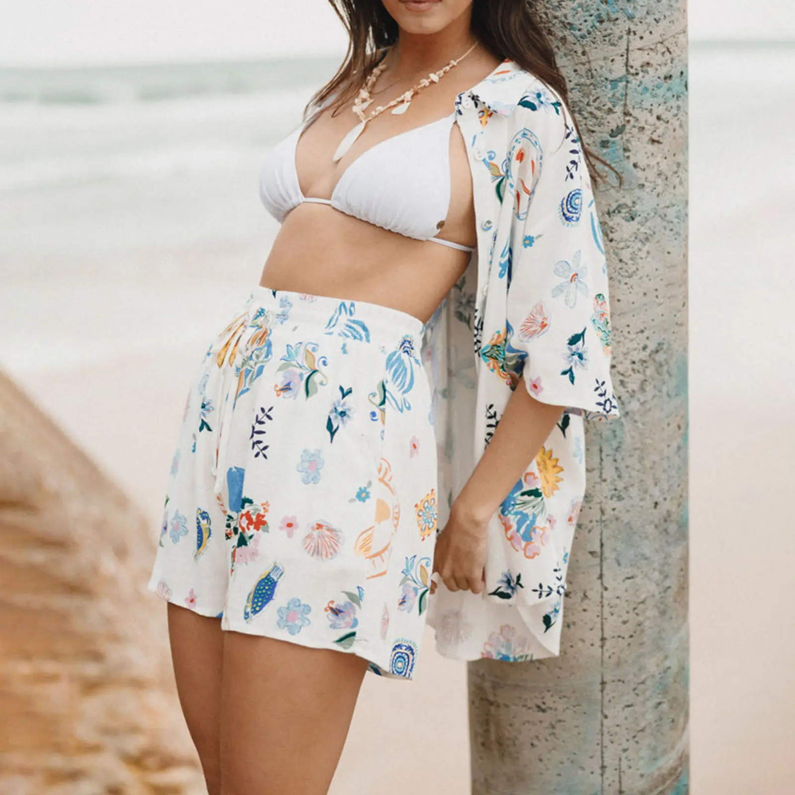 Women's 2 Piece Lounge Set Short Sleeve Lapel Pattern Print Shirt Shorts Sleepwear Sets