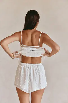 Women 2 Piece Pajamas Set Swiss Dot Sheer Patchwork Camisole and Elastic Shorts for Loungewear Soft Sleepwear