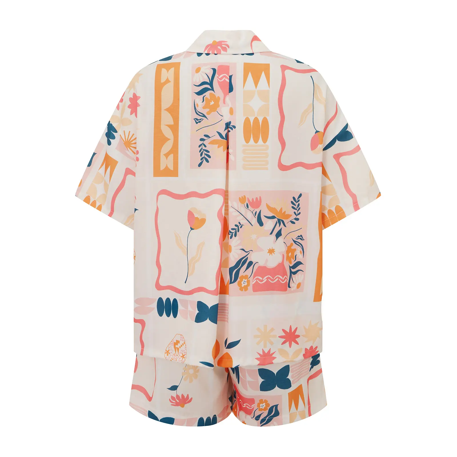 Women Pajamas Set 2 Pieces Loungewear Suits Sunburst Citrus Print Short Sleeve Tops and Shorts 2 Piece Loungewear Outfits